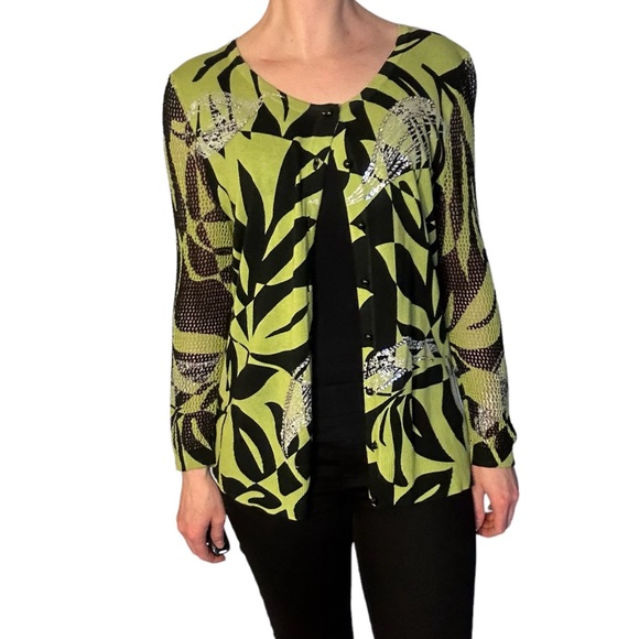 Peter Nygard Sweaters - Peter Nygard button up long sleeve green and black sequin cardigan sweater